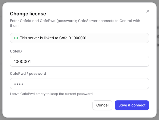 Change license dialog