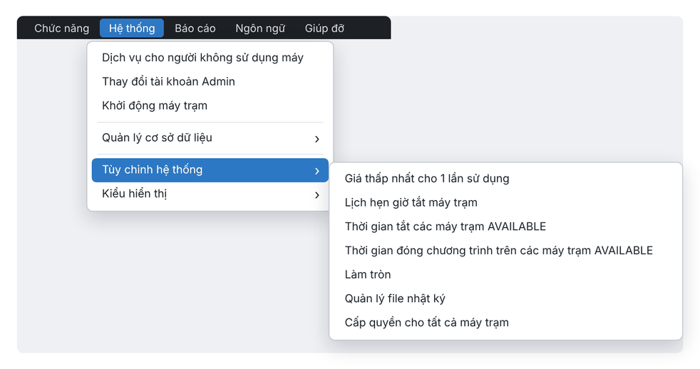 Menu Hệ thống › Tùy chỉnh hệ thống và các mục con (giao diện mới)