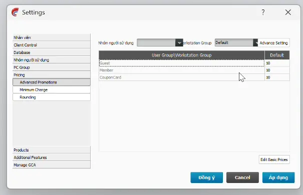 Bảng giá nhóm người dùng × nhóm máy